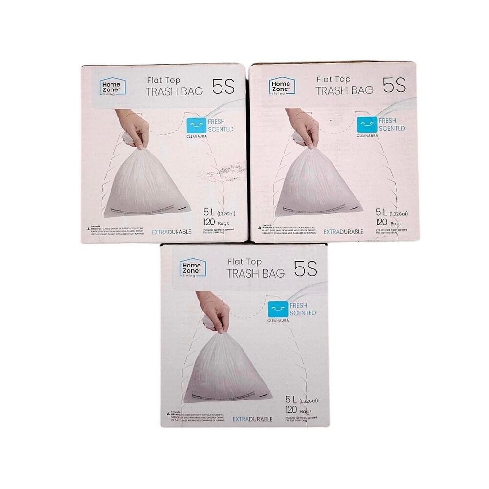 (360) Home Zone 5L Trash Bags Flat Top Set of 360 Fresh Scented Extra Durable
